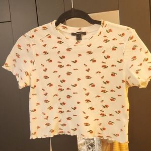 Forever 21 Size M White Crop Top w/Pink cherries 🍒